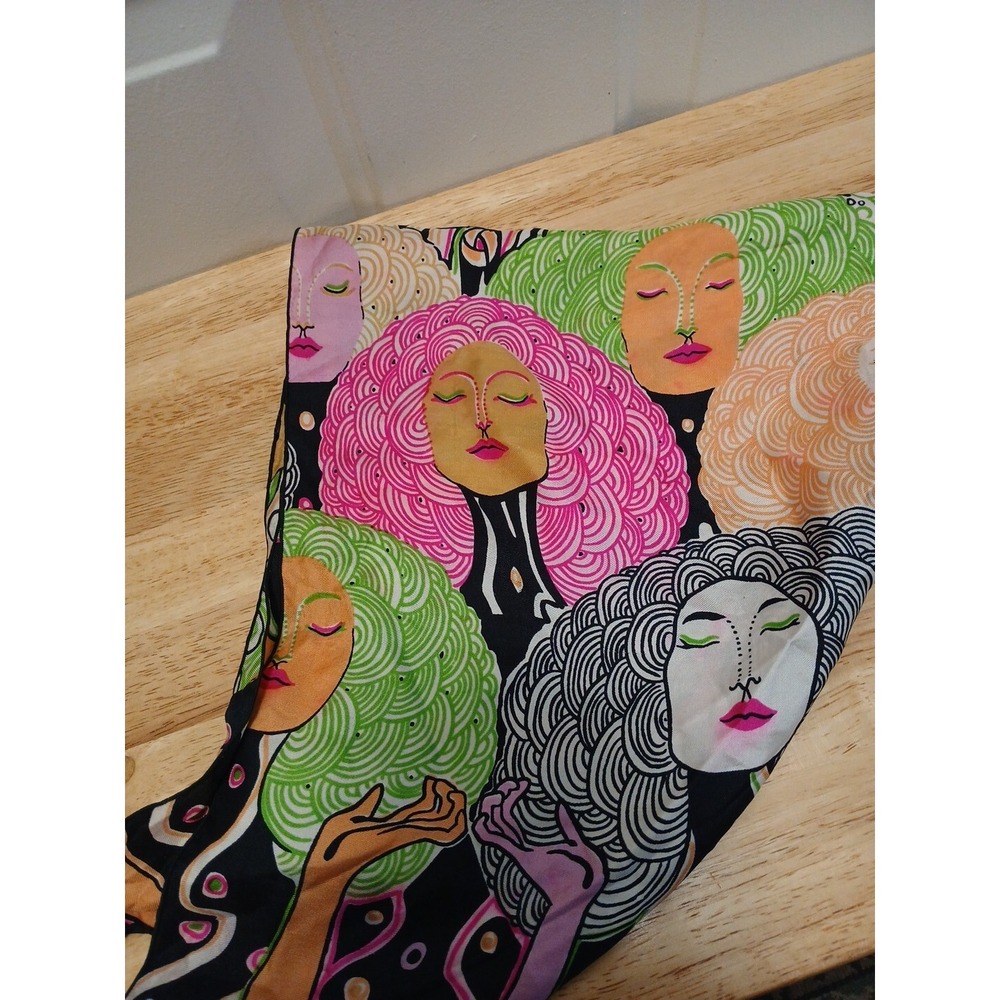 Surrealist Women's Faces Novelty Print Scarf Colorful MCM Kerchief - Picture 7 of 8